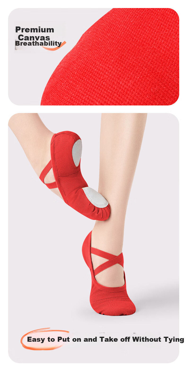 Zhiyouban Adult Dance Shoes, Ballet Professional Practice Shoes for Women, Soft Sole, Slip-On, Children's Dance Shoes, Red Body-Shaping Cat Paw Shoes 3
