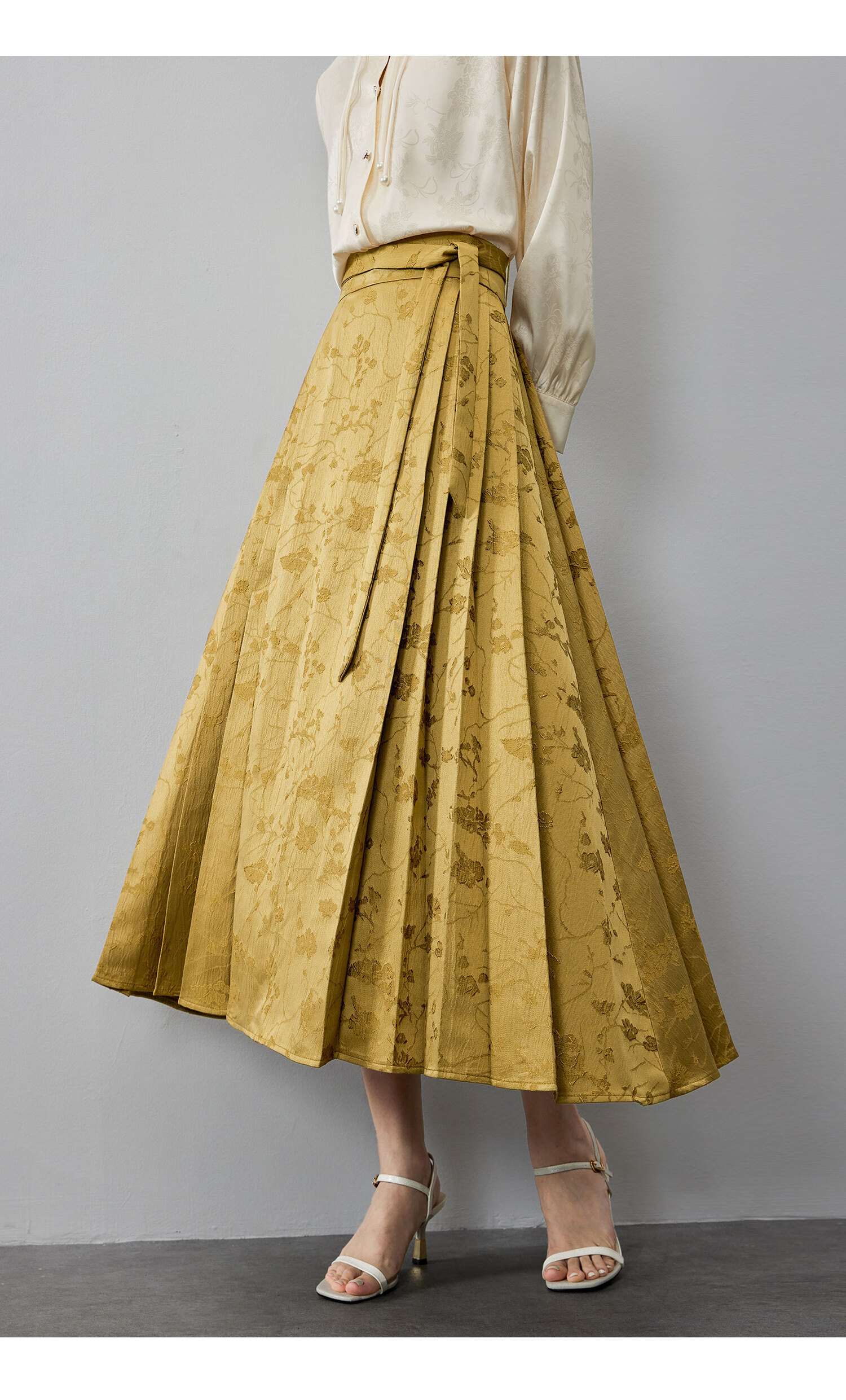 Fan Qin New Chinese Style Jacquard Horse-Face Skirt Spring Loose Half Skirt for Women, Slimming Effect 441Q72650 Antique Bronze Gold 12