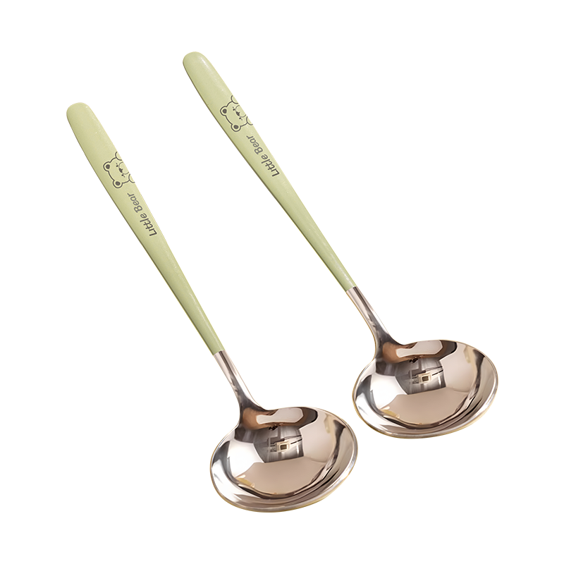 GuofengG 304 Stainless Steel Soup Ladle, Long Handle Spoon for Home Use, Large Dessert Spoon, 304 Avocado Color Round Ladle, 2 Pieces