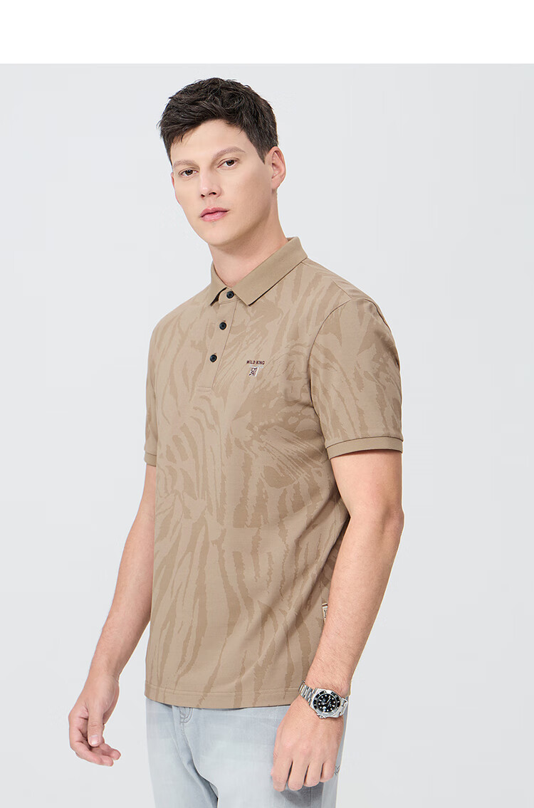 DANCING WOLVES [7A Antibacterial & Mulberry Silk] Summer National Trend All-Over Print Short-Sleeve POLO Shirt for Men, 701 Khaki, M(170) 4