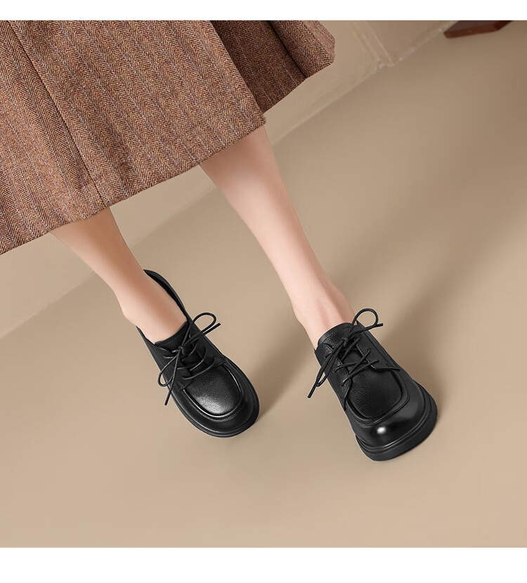 ZHR ZEZHE First Layer Cowhide Women's Commuter Thick Heel Lace-up Work Professional Loafers KM07 Beige Size 37 10