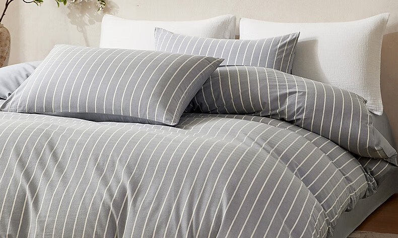 Shuixingjiafang Four-Piece Bedding Set, Pure Cotton 100%, Class A 60-Count Washed Cotton, Duvet Cover, Pillowcases, Bedsheet, Double Bed Size 1.8 Meters, Blue Harmony 1