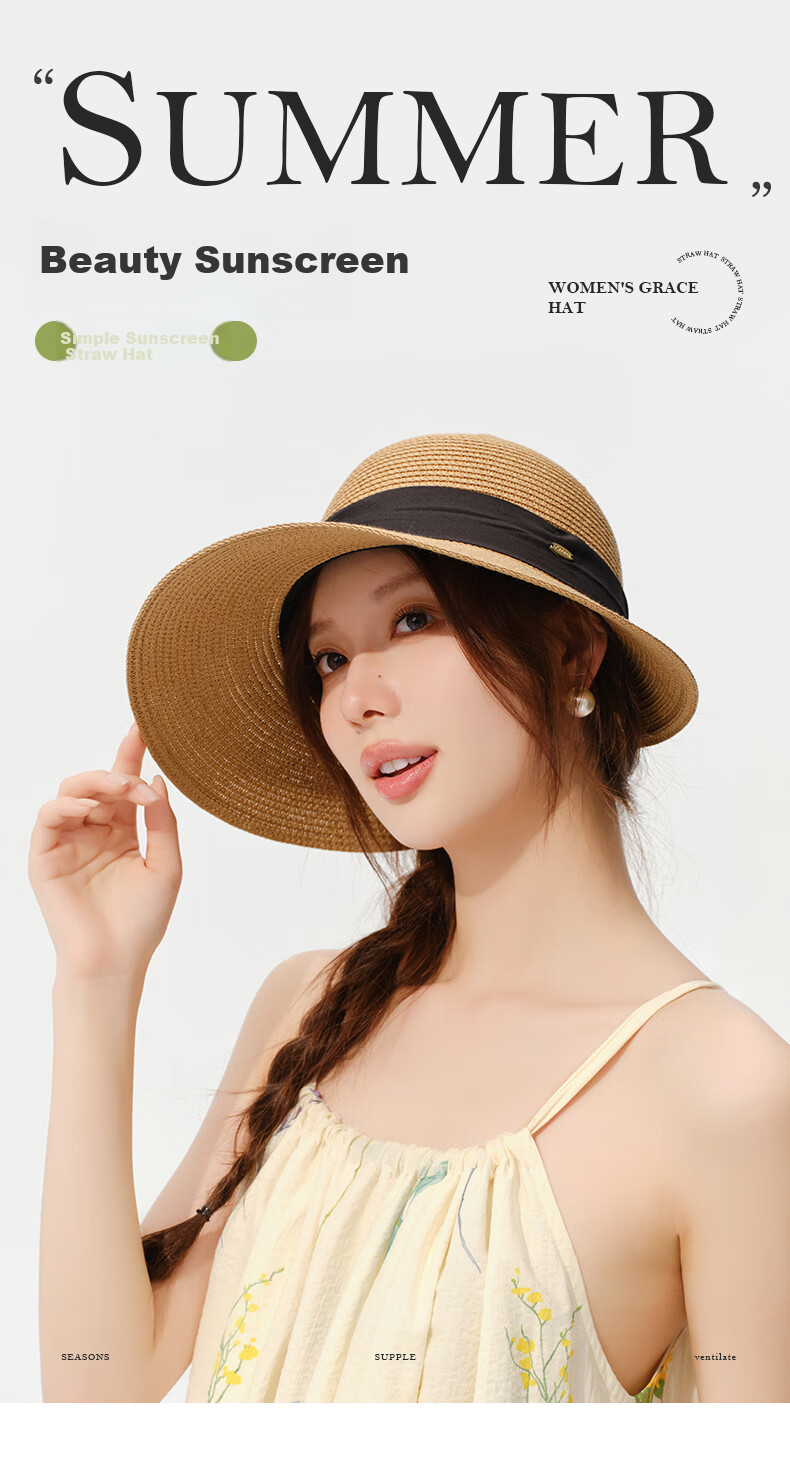 CACUSS Sun Hat for Women, Summer UV Protection Hat with Wide Brim, Open Top Straw Hat, Sun Visor, Rollable Hat for Women, Gelin Brow 1