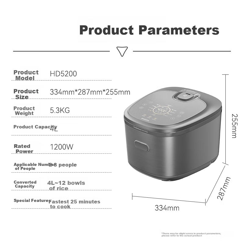 PHILIPS IH Rice Cooker 5000 Series 4L Large Capacity Household Programmable Fast Cooking Rice Cooker HD5200 for 4-5 People Gift