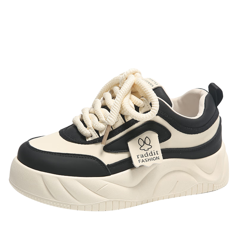 CARTELO Women's Casual Shoes, Spring White Sneakers for Women, Soft-Soled Flat Sports Board Shoes, 1549 Beige And Black, Size 40
