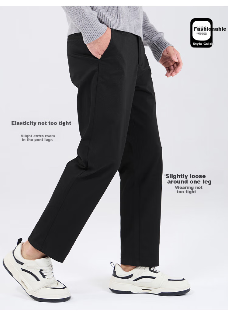 DANCING WOLVES [Heavy Cotton Spandex] Stretchy Comfortable Long-Staple Cotton Casual Pants for Men, Versatile for Commuting, 001 Black, Size 30 4