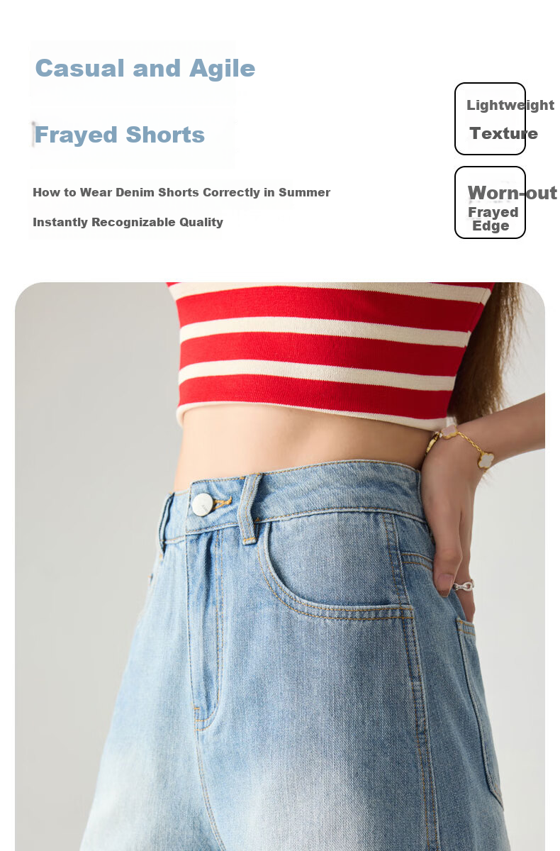 LangSha Women's Loose-Fit Denim Shorts, Lightweight for Summer, Frayed Edges, Straight-Leg Slimming A-Line Wide-Leg Pants, Casual Versatile Hot Pants for Outdoor Wear 1
