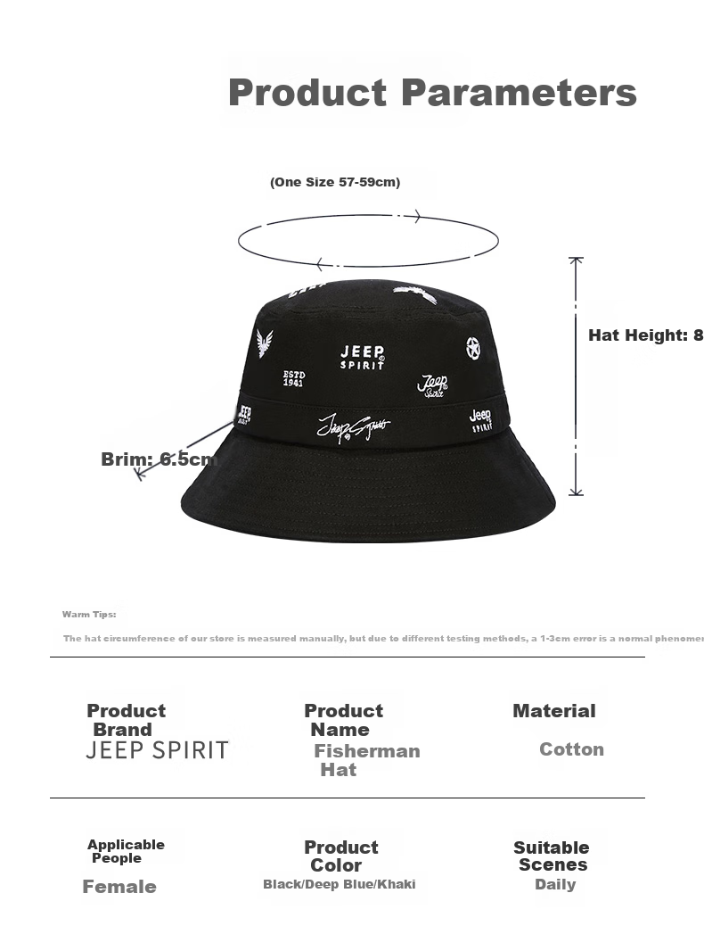 JEEP Men's Bucket Hat Fashion Casual Outdoor Sun Hat for Men and Women Four Seasons Couple Sunshade Fishing Hat A0282 Dark Blue 4