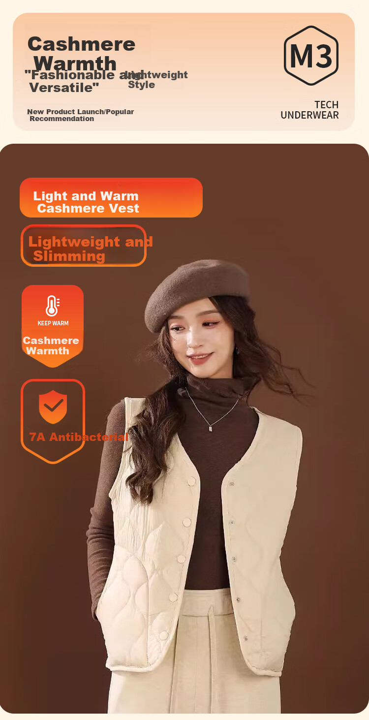 MiiOW Women's Vest, 2025 New Autumn And Winter Style, Solid Color Versatile V-Neck Inner Layer, Warm And Thick Cashmere Vest Jacket for Women in Winter 2