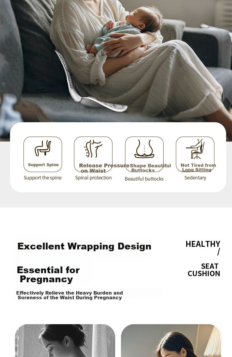 Sifeiqi Lumbar Support Cushion for Long Sitting, Back Brace Pad for Pregnant Women And New Mothers, Nursing Pillow Back Support Cushion, Breathable Seat Pad 7