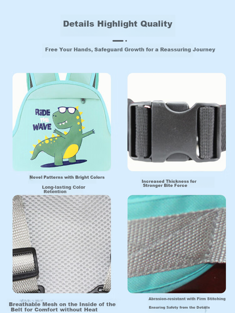 9I9 Children's Electric Vehicle Safety Belt, Baby Safety Strap, Backpack Front And Rear Seat Anti-Fall Reflective Strip with Storage Bag A72 4