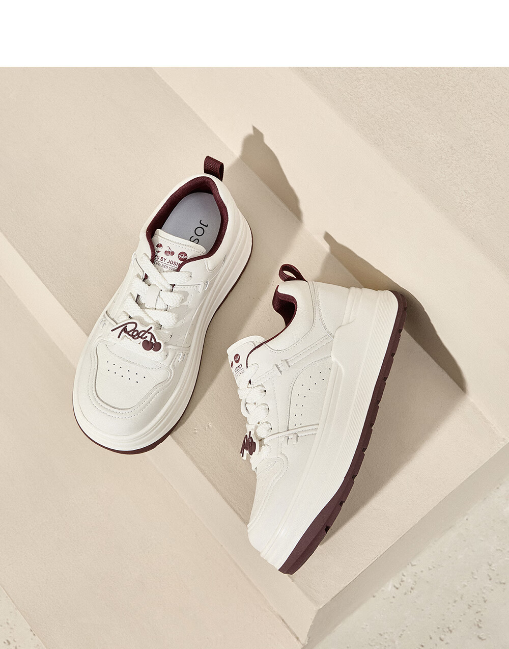 Josiny Thick-Soled White Sneakers for Women, Spring And Autumn 2026 New Style Soft Sole Board Shoes Versatile Breathable Sports Casual Shoes Beige/red 37 25