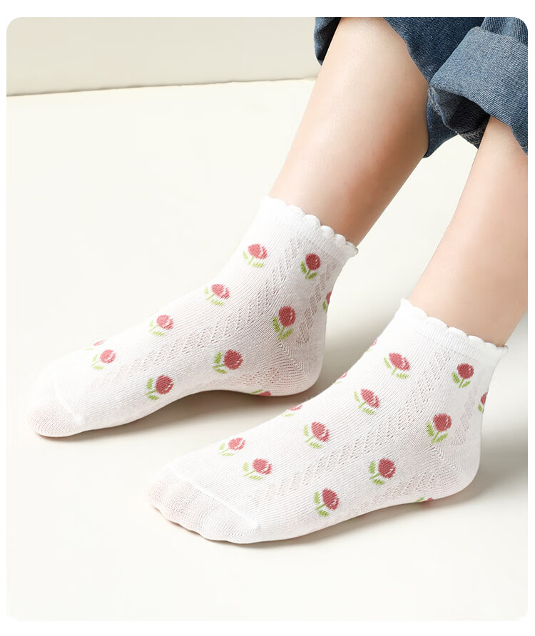 Bingxuemumian Children's Socks, Girls' Summer Mesh Cotton Socks, Thin Breathable Spring Mid to Big Kids Girls' Lace Cute Mid-Calf Socks 15