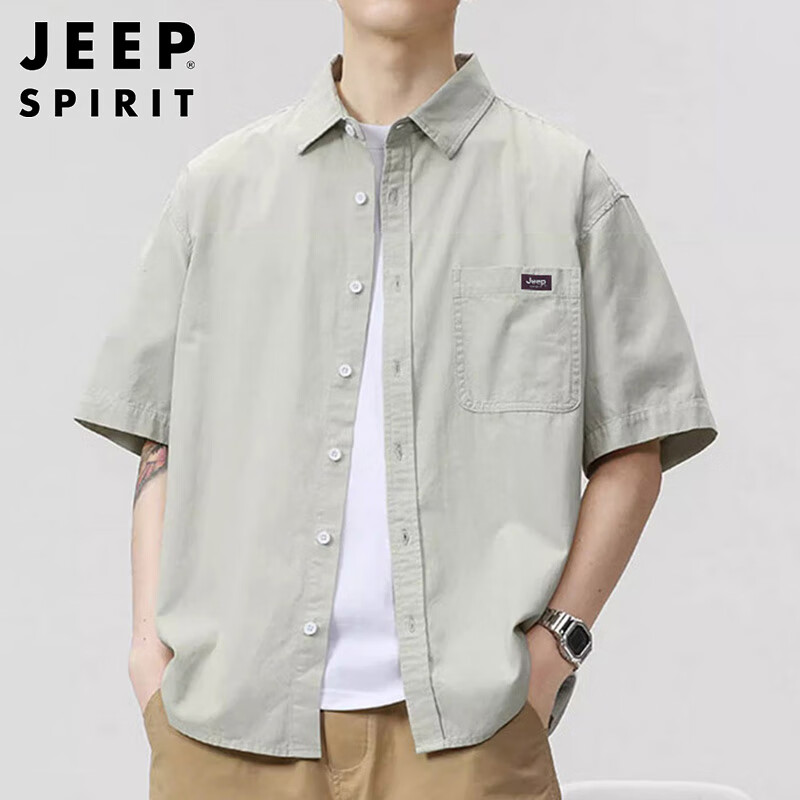 Мужская рубашка JEEP SPIRIT с коротким рукавом, летняя повседневная, из чистого хлопка, для работы, мужской топ с охлаждающим полурукавом