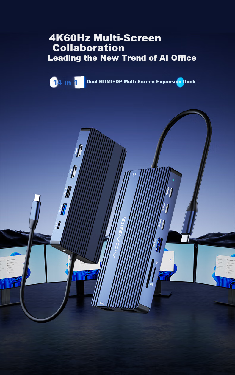 Acasis Dual HDMI Expansion Dock, USB Expansion Dock, DP Expansion Dock, Four-Screen Display Extension Cable, USB Extension Dock, Type-C Compatible, Suitable for Apple And Huawei, DS-0202 1