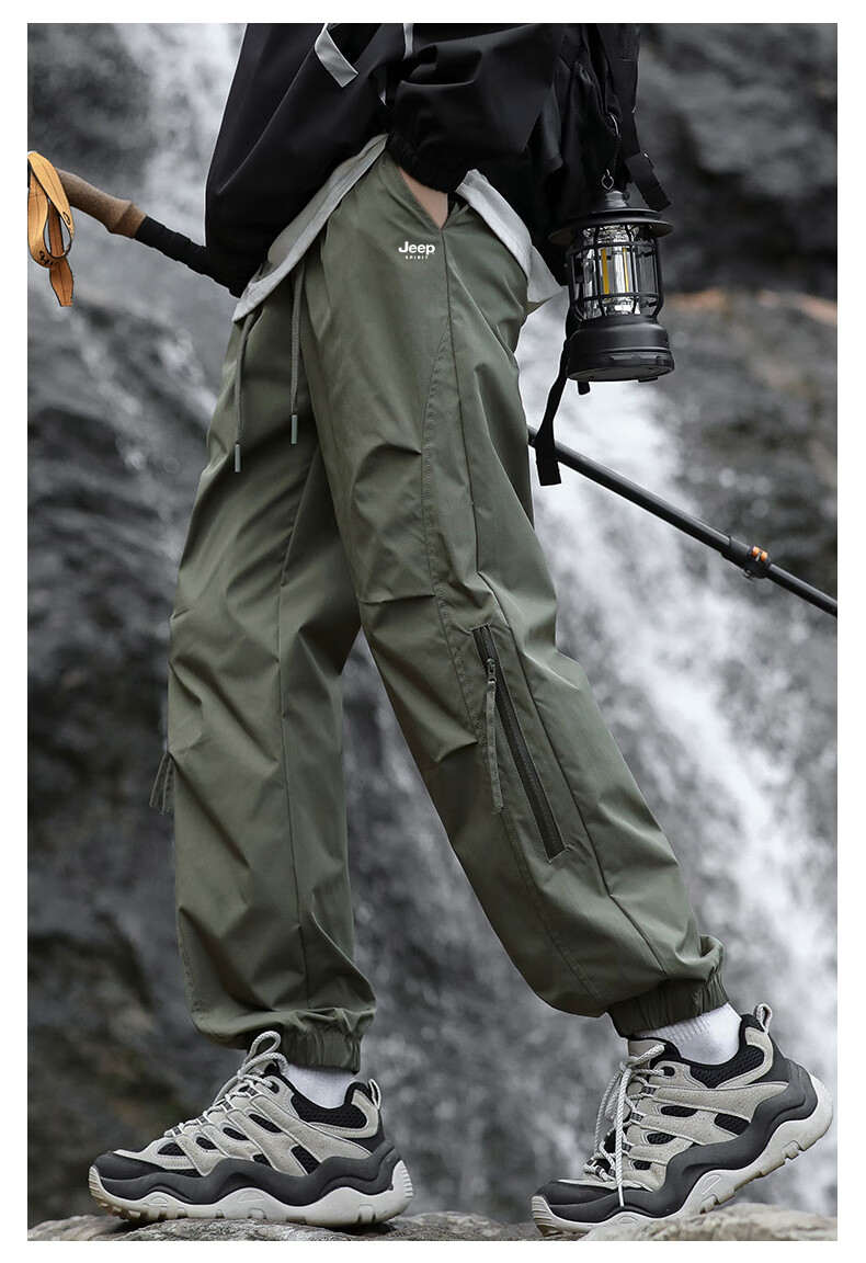JEEP SPIRIT Men's Casual Pants Autumn Winter Fleece Lined Waterproof Windproof Outdoor Trousers Military Green Fleece Lined 4XL 9
