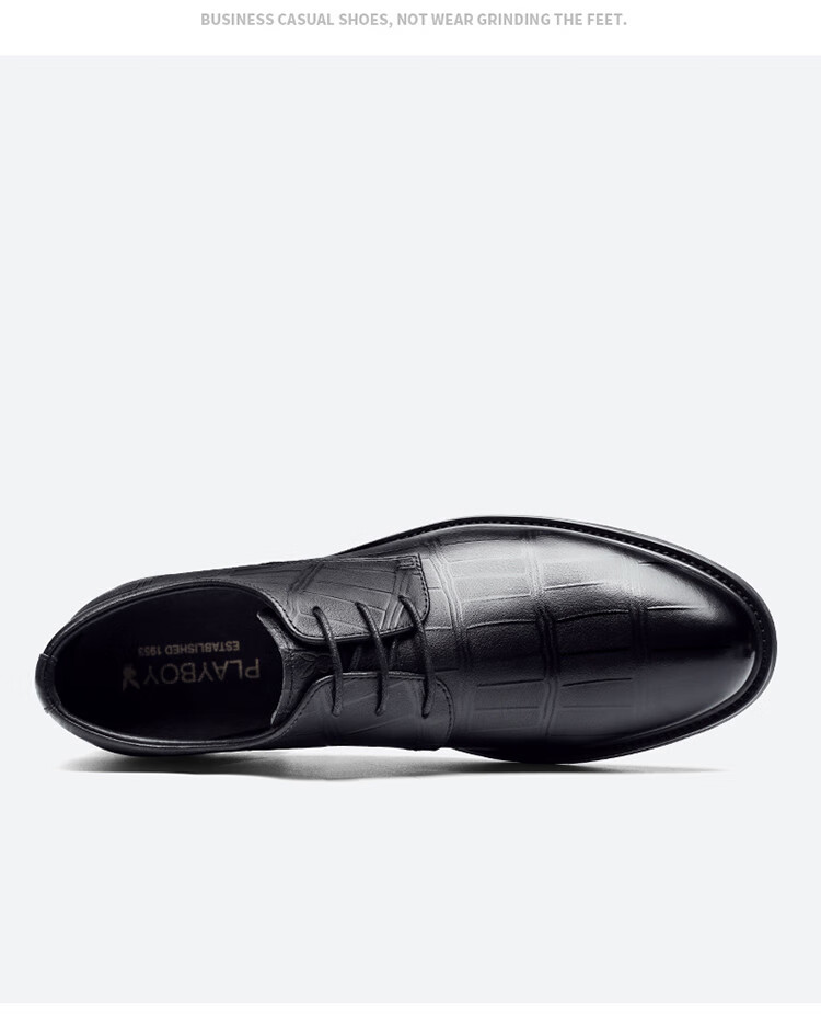 PLAYBOY Men's Shoes, Spring Soft Leather Business Commute Derby Shoes, Trendy British Style Formal Dress Pointed Casual Leather Shoes for Me 6
