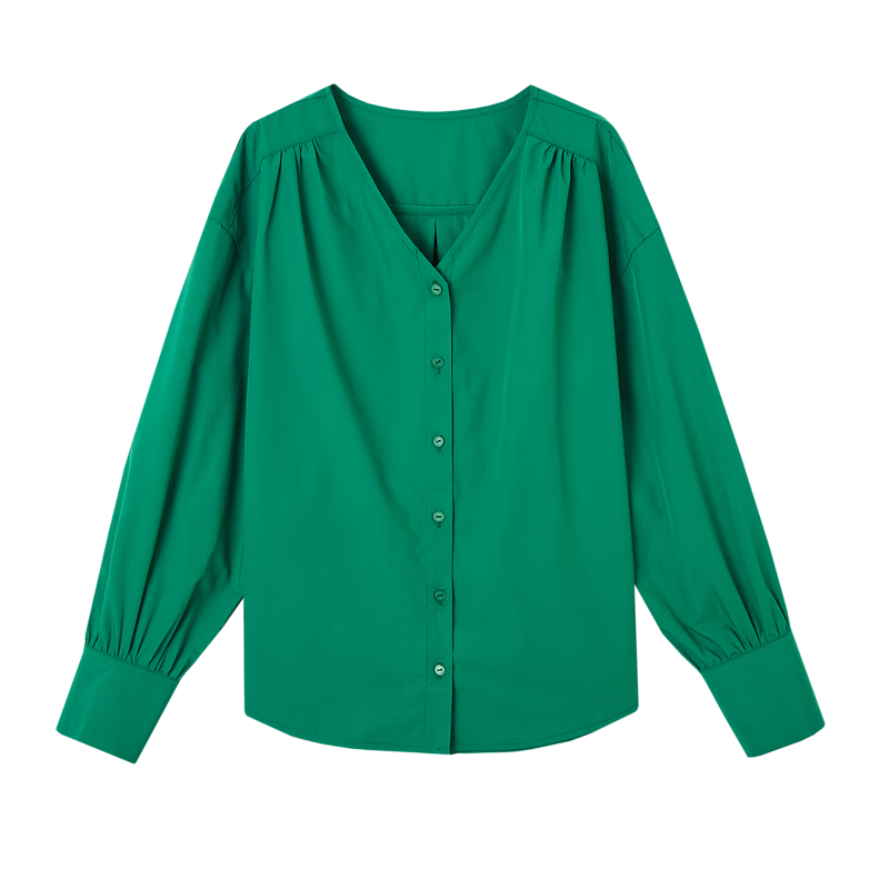 Dme [Dopamine Color Palette] Spring And Autumn French Relaxed V-Neck Shirt, Elastic Comfortable Slimming Blouse, Women's Top