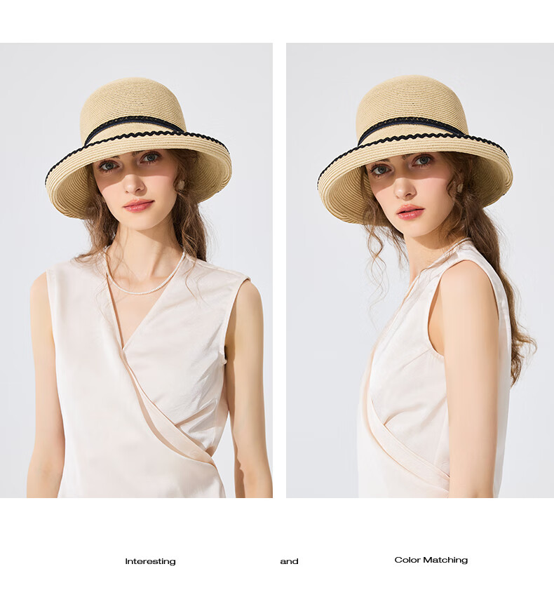 FANCET Women's Straw Hat Spring Summer French Style Rolled Brim Sun Hat UV Protection Beach Vacation Sun Hat 16