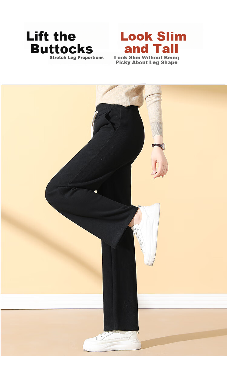 Meishi Women's Casual Pants Autumn Winter Fleece Lined Thickened Loose Straight Leg Wide Leg Trousers New 8317H Wheat 4XL 4