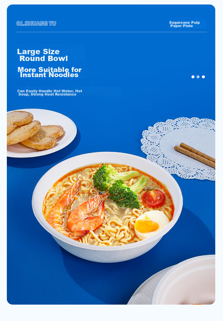 SHUANG YU Disposable Paper Bowls, 30 Pieces * 970ml, Biodegradable Soup Bowls, Large Bowls for Noodles, Bowls for Barbecue And Picnic Supplies 7