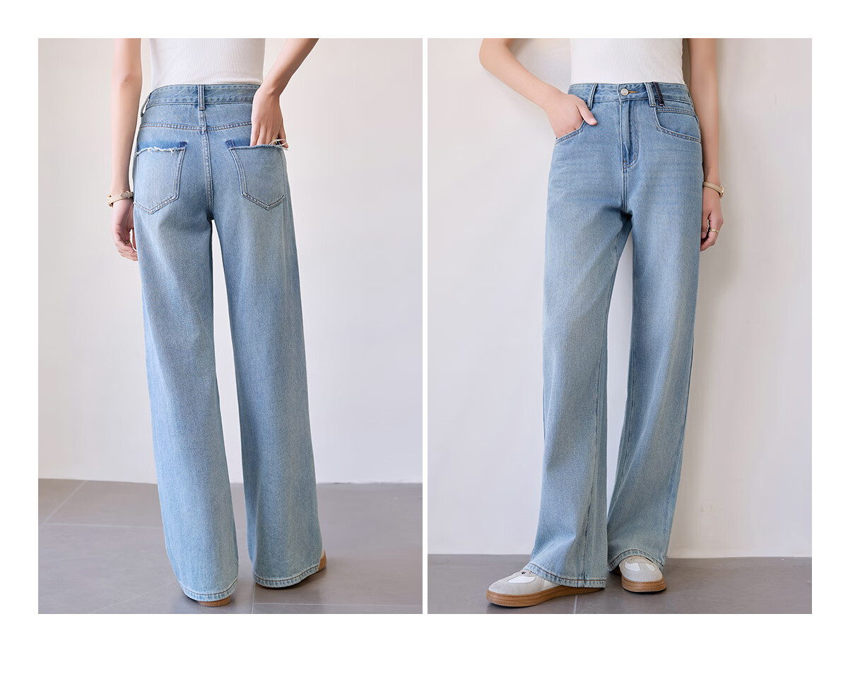 Chushen Spring Autumn Women's Classic Vintage High Waist Straight Loose Slim Casual Denim Jeans S51N057 10
