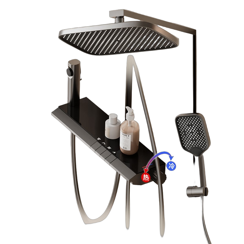 HUIDA Shower Head Set, Full Copper Body, for Home Bathroom Use, Shower Top Spray Head, Pressurized Set, Gunmetal Gray DW79