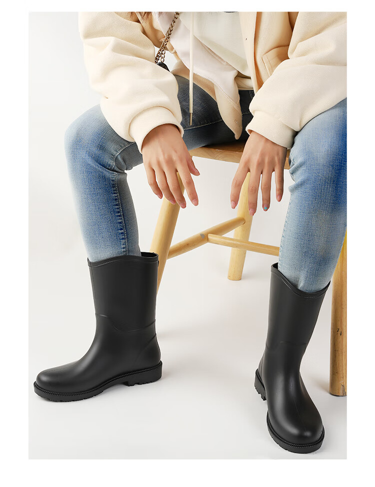 FOOTOPPO Women's Rain Boots, Fashionable Adult Mid-Calf Waterproof Boots, Ladies' Water Shoes, Non-Slip Rubber Boots for Wome 9