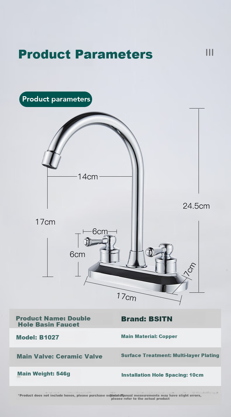 BSITN Double-Hole Basin Faucet, Hot And Cold Face Washing Basin, Bathroom 360° Rotating Brass Body Sink Faucet B1027 7