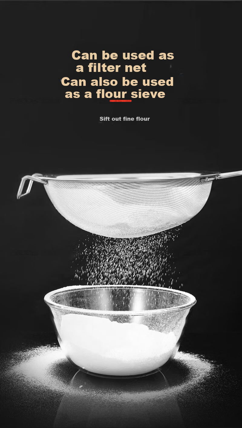 FISDDIS Thickened Stainless Steel Strainer Colander for Home Use, Oil Separator for Soy Milk And Chinese Medicine, Flour Sieve, 20cm 6
