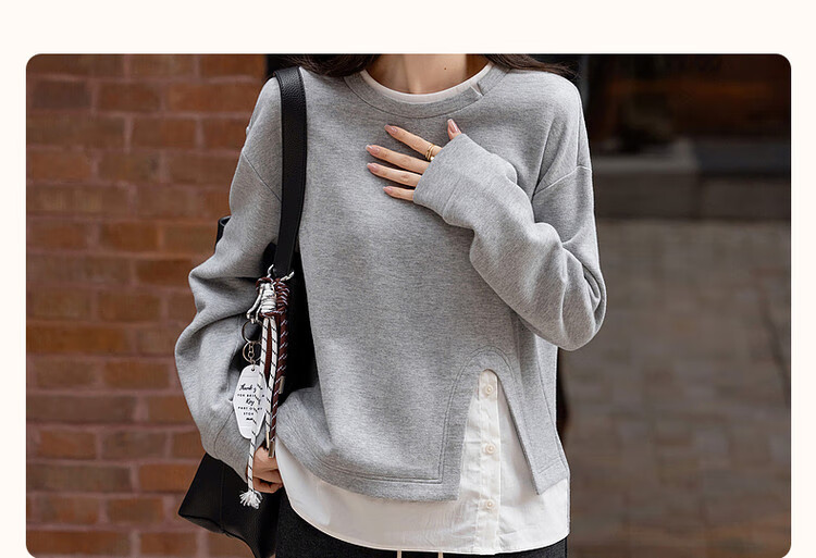 Dme [Smart Relaxation] Spring Low Saturation Pique Air Layer Colorblock Shirt-Style Sweatshirt for Women 4
