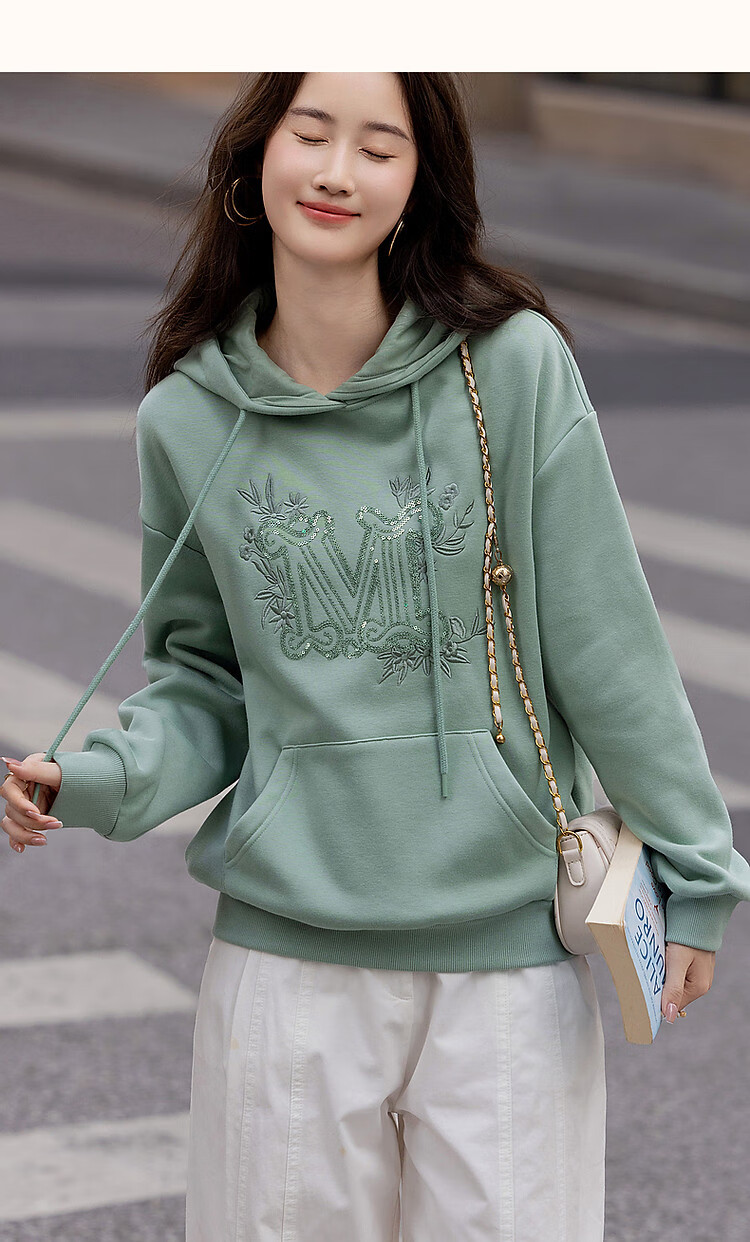 Dme [Embroidered Blossoms] Winter Casual Hooded Fleece-Like Warm Exquisite Tatami Embroidered Loose Sweatshirt Women's Top 20