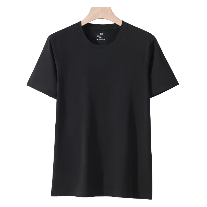Miiow [Antibacterial Cooling] Men's Short Sleeve T-Shirt 40s Combed Cotton Basic Innerwear Spring Summer Black 3XL