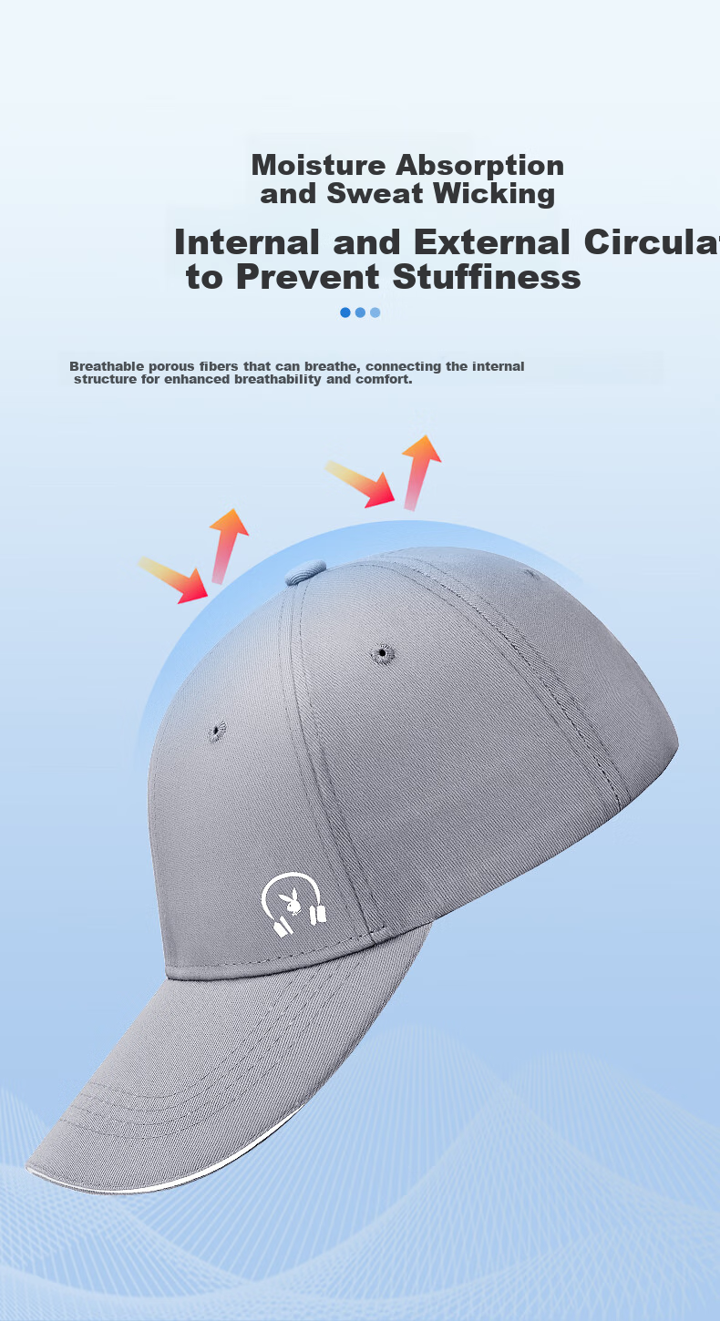 PLAYBOY Baseball Cap for Men, All-Season Visor Hat, Sun Hat, UV Protection, Breathable Fishing Hat, Gray 8