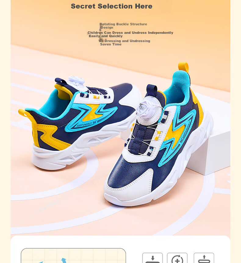 361° Children's Running Shoes, Autumn And Winter, for Boys And Girls Aged 3-14, Shock-Absorbing, Rotary Buckle, Leather Upper Sneakers, Black, Size 36 10