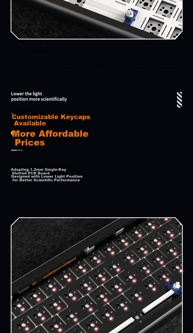 YINDIAO Y65S Tri-Mode Custom Kit, 65% Layout, Hot-Swappable Mounts, Full Anti-Ghosting, Gasket Structure, RGB Lighting Effects, Customizable Keycaps, Black Kit 7