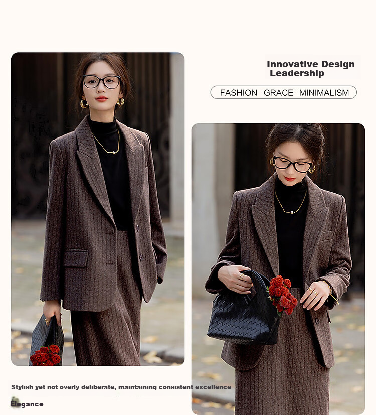 Dme [Low Saturation Office Wear] Winter Elegant Business Commute Wool Blend Warm Blazer Jacket for Women, Short Style 5