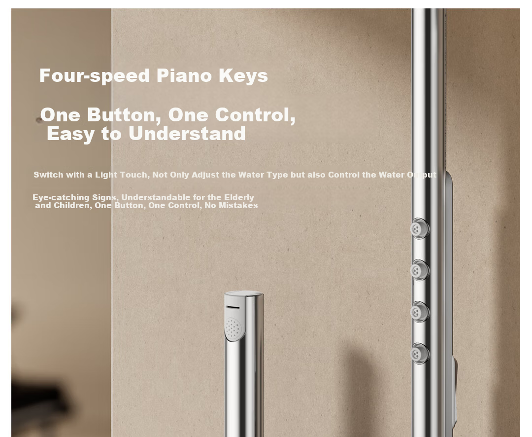 JOMOO Shower Set with Brass Piano Key Design, Descaling, Waist And Back Sprays, Massage Function, Constant Temperature, SPA Shower System 26192-695/1B 21