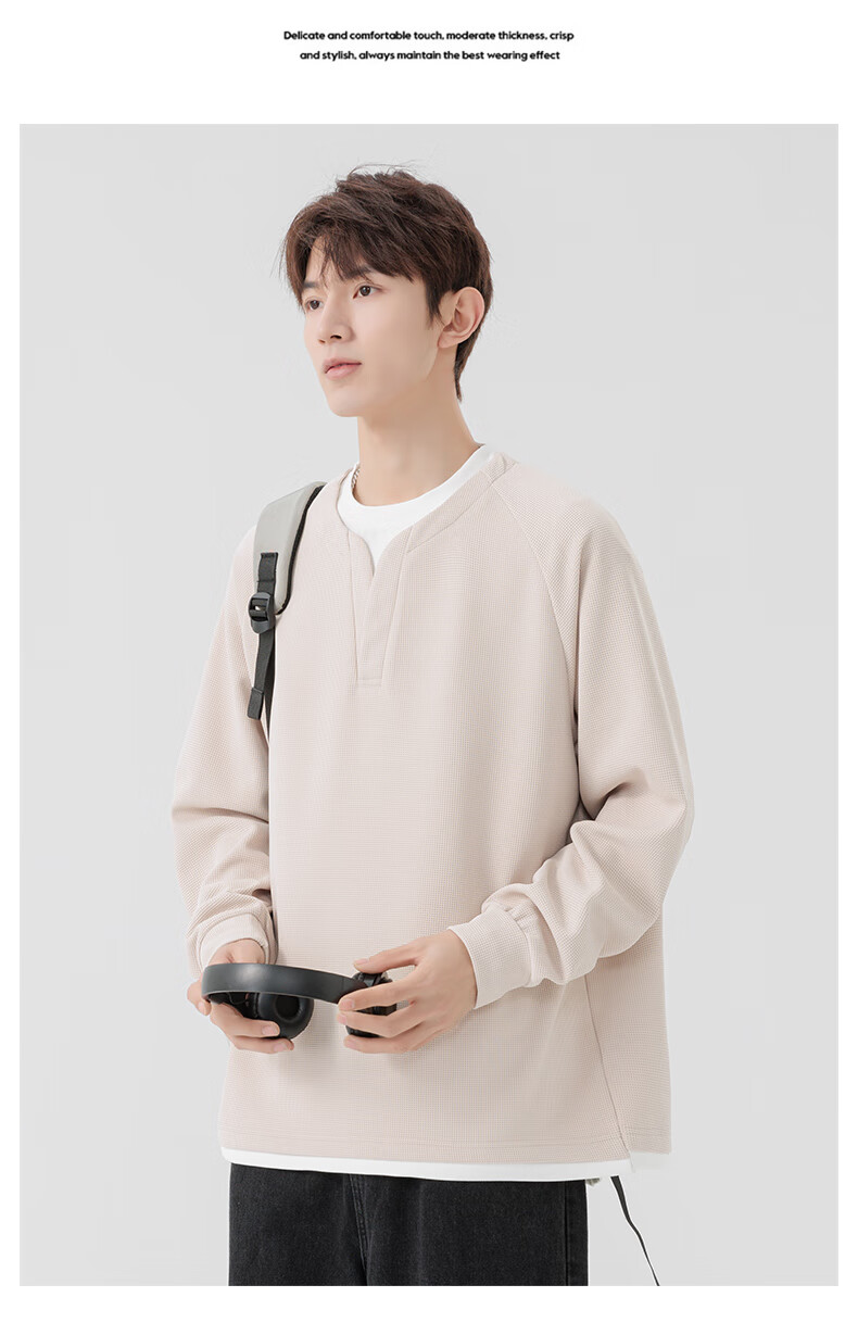 MMOPTOP Japanese-Style Color-Block Faux Two-Piece Crew Neck Sweatshirt, Spring And Autumn Men's Loose Comfortable Top, MWY15 Black XL 14