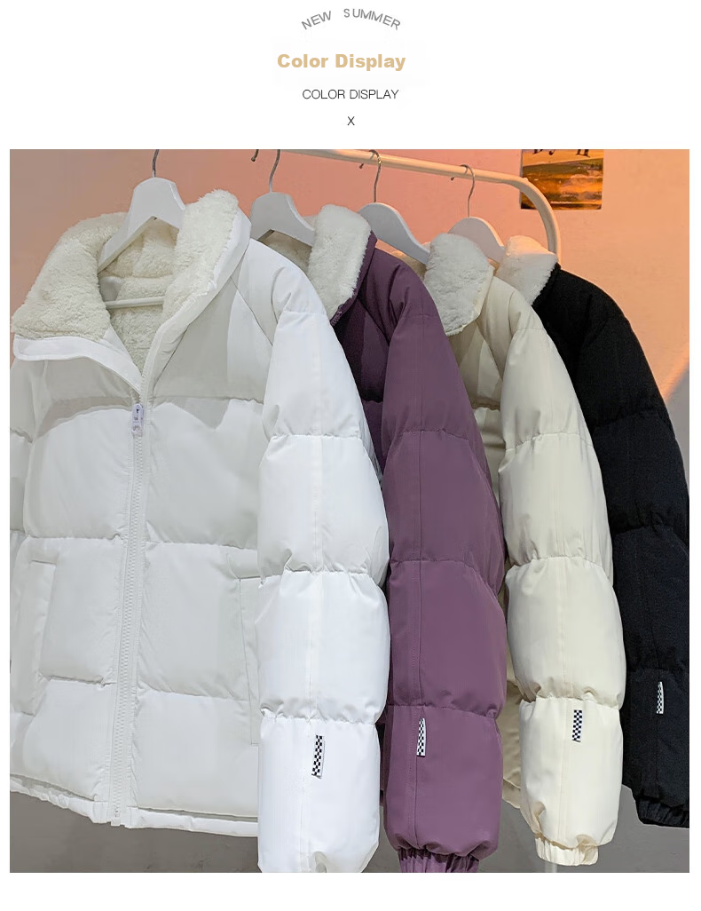 Foss Phil Lambswool Cotton Jacket for Men And Women, Winter Fleece-Lined Thick Loose Casual Couple's Coat Warm Padded Outerwear 111 White S 2