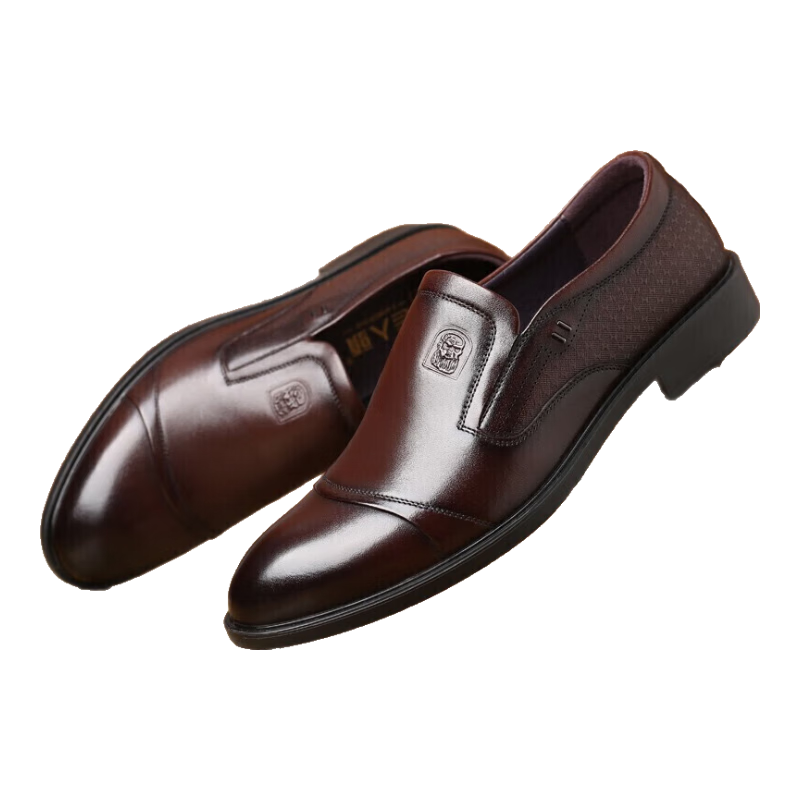 LAORENTOU Men's Leather Shoes, Business Formal Shoes, Top-Grain Cowhide Slip-Ons, Non-Slip Breathable Casual Shoes, A90205, Brown, Size 41