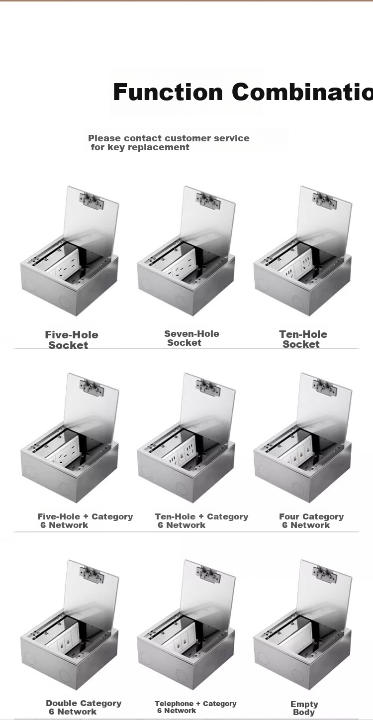 FDD Flat Invisible Floor Socket, Hidden Stainless Steel Waterproof Recessed Floor Socket, Ultra-Thin Floor Socket, Ten-Hole 3