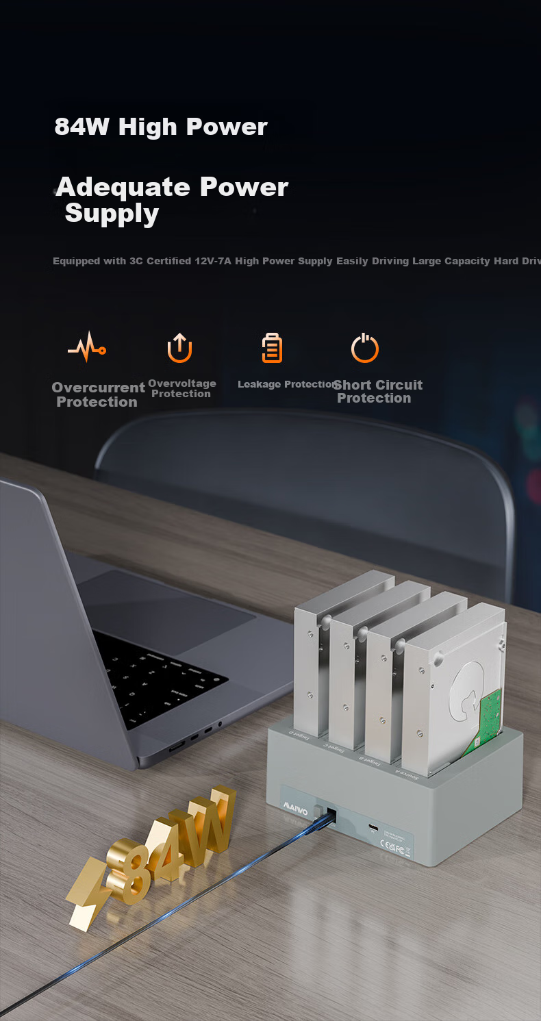 MAIWO K3084CL Hard Drive Docking Station, SATA3 Four-Bay 2.5/3.5 Inch Hard Drive Enclosure, One-To Cloning, Laptop And Desktop SSD And Mechanical Hard Drive Enclosure 4