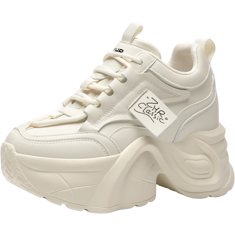 ZHR Women's Casual Shoes with Thick Soles And Hidden Heel, Lightweight Versatile Commuter White Sneakers for Women, KS52 Beige, Size 35