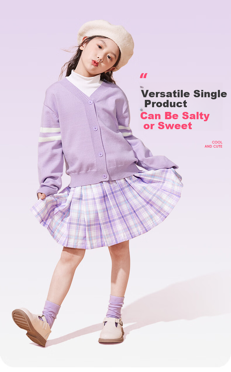 Baleno Girls' Skirt Autumn 2025, Stylish JK Plaid Short Skirt for Girls, Children's Autumn Outfit, Preppy Style A-Line Pleated Skirt 1