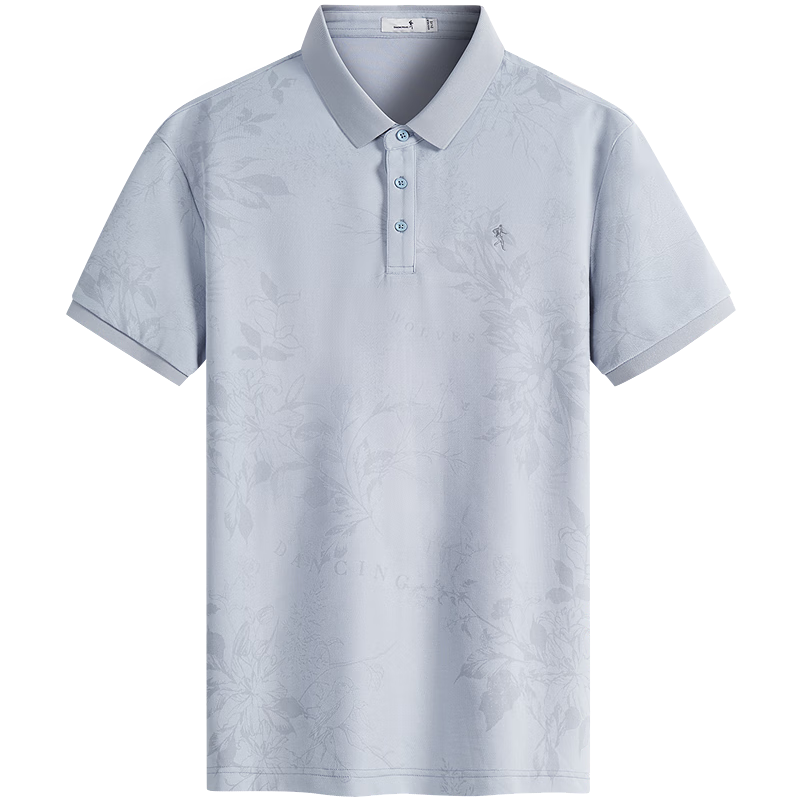DANCING WOLVES [7A Antibacterial & 2A Anti-Mite] All-Over Embroidery Cool-Touch Men's Short-Sleeve POLO 113 Light Blue XL(180)