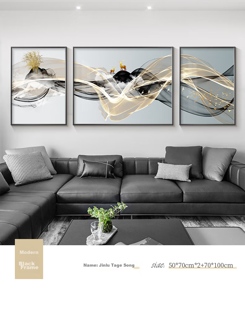 Jijianji Vintage Style Living Room Decorative Painting Sofa Background Wall Persimmon Auspicious Abstract Triptych Wall Art 5