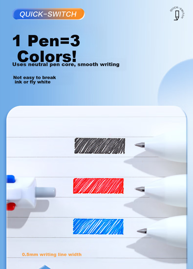 M&G Stationery Premium Three-Color Multi-Purpose 0.5mm Retractable Gel Pen, Quick-Drying Bullet Tip in Red, Blue, And Black, for Students' Office Journal/Note/Taking/Marking, Single Pen AGPK6502 3