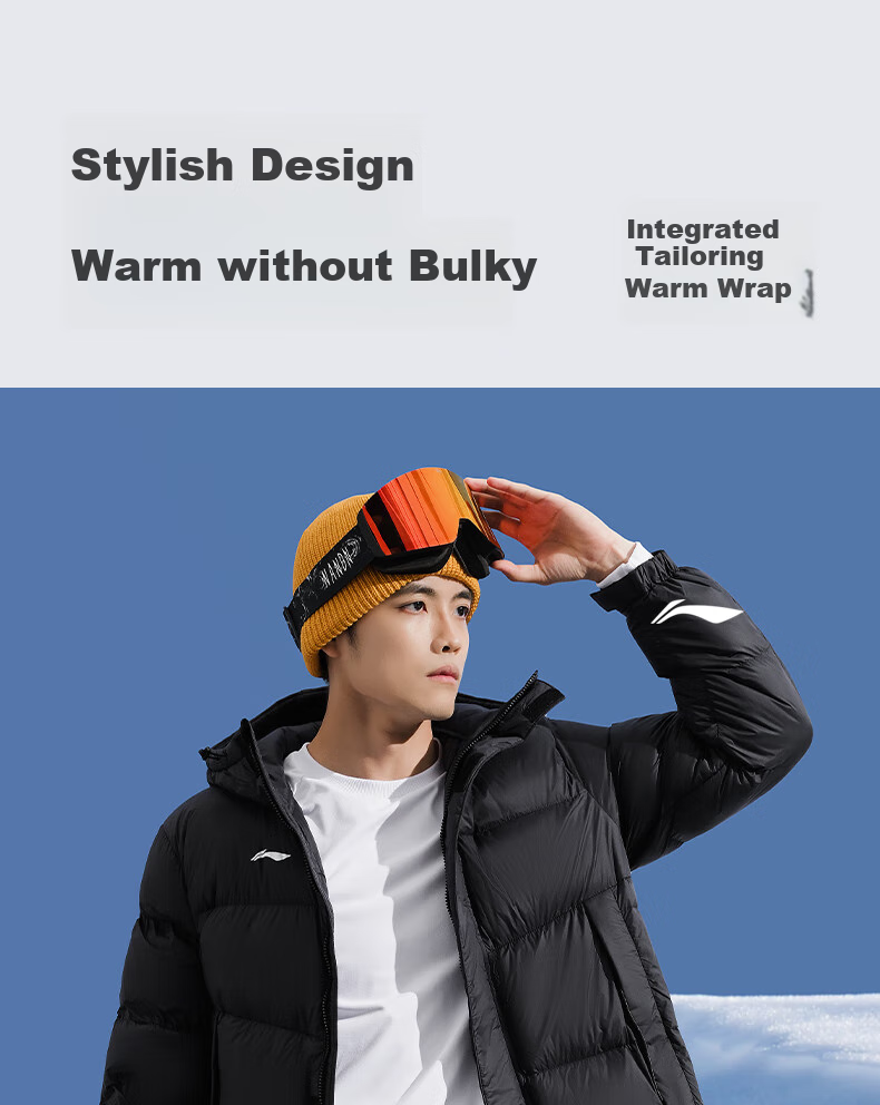 Li-Ning Long down Jacket, Table Tennis Wear, Thickened Warm Windproof Coat, Unisex Style, Black, Size M 12