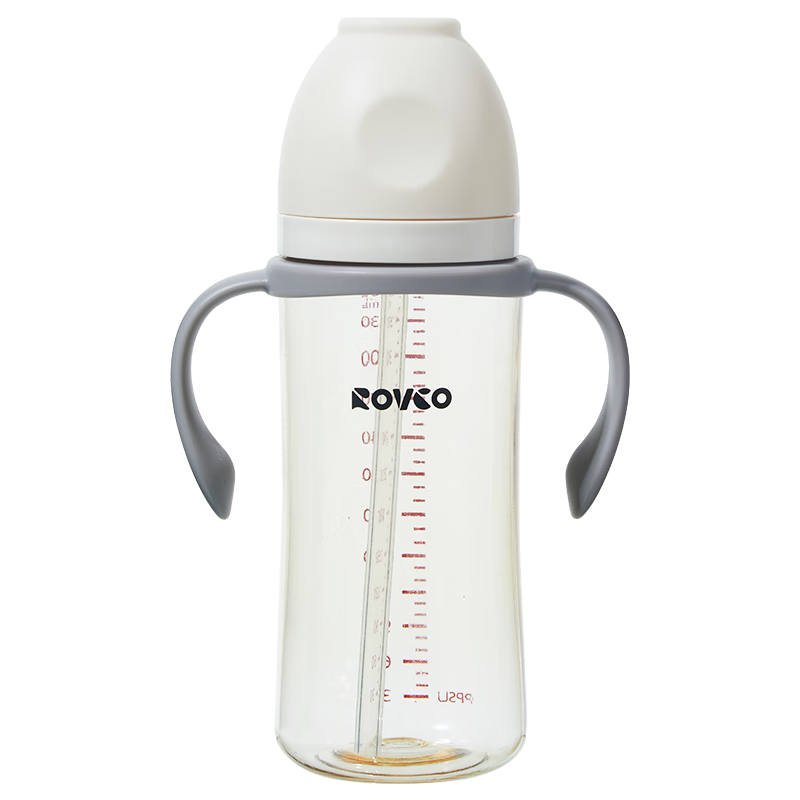 Rikang Baby Bottle, PPSU Wide-Mouth Dual-Use Straw Bottle, for Ages 1-6, Large Capacity Direct Drinking Cup, 360ML, N1070-2, Gray
